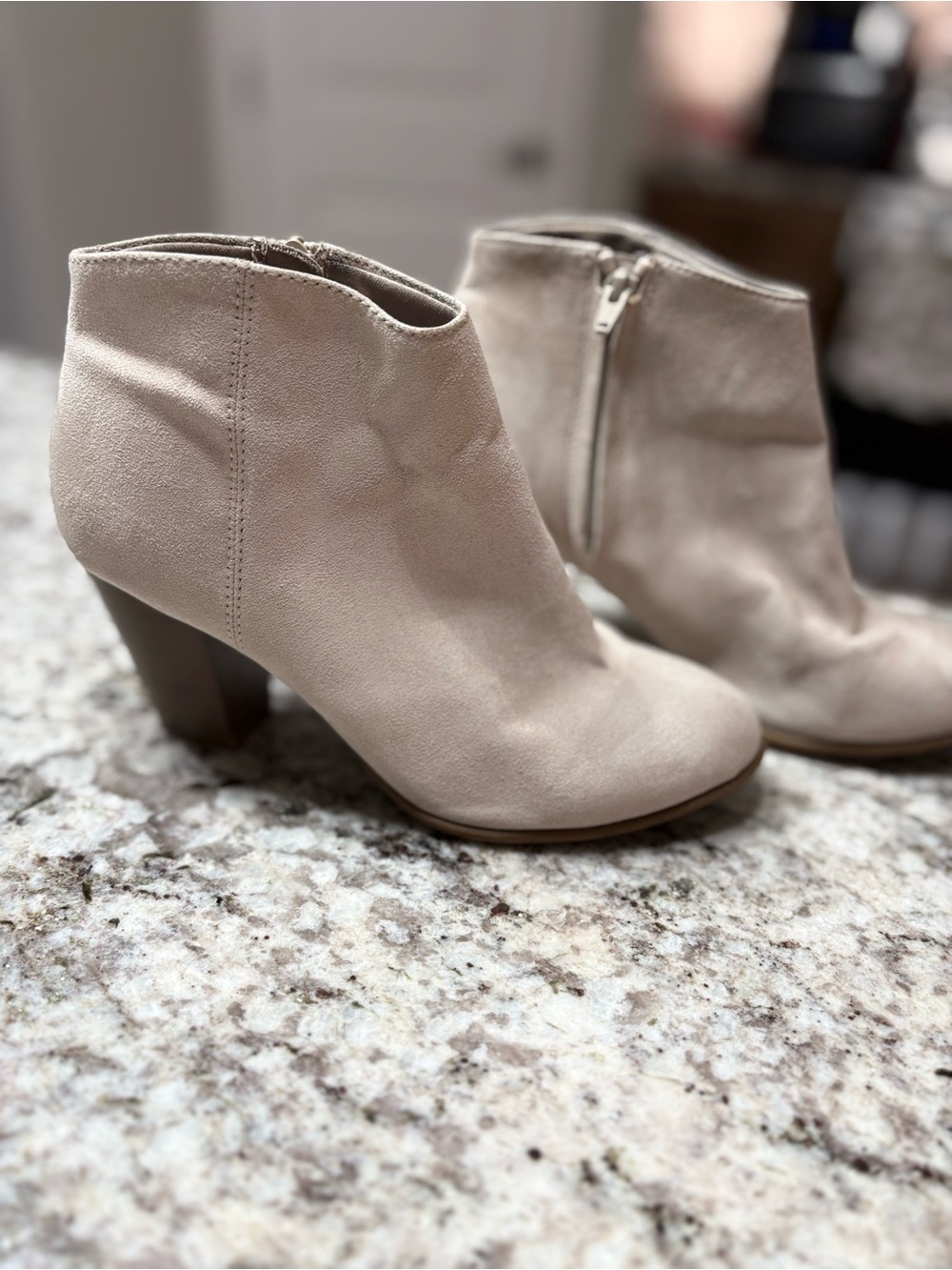 Old Navy Suede Ankle Booties in Light Taupe